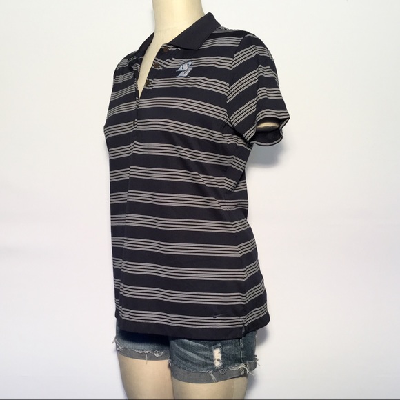 NIKE Navy & White Stripped Fitted Dry-Fit Polo - Picture 3 of 6